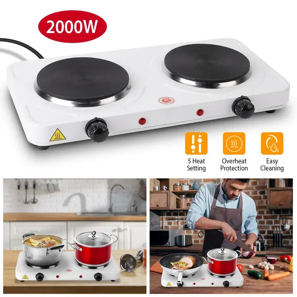 Cooking Electric Heating Plate, 2-burner Electric Stove, 2000 Watt Portable Electric Stove, Glass Stove, Easy To Clean