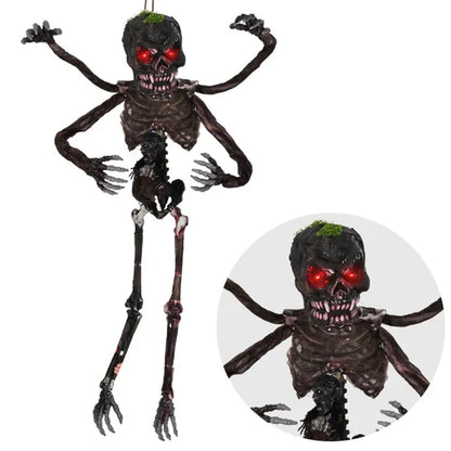 6ft Sound-Activated Halloween Skeleton - Flashing Red Eyes, Spooky Sounds, 4 Poseable Arms + Extra Skull, Hanging Rope - view 2