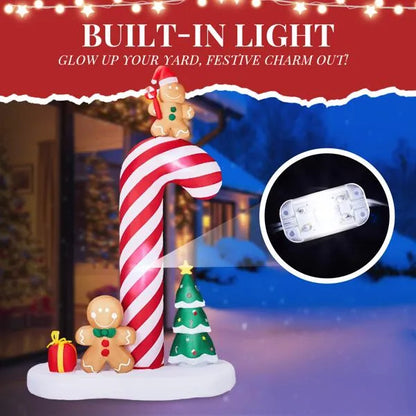 8.2FT Lighted Christmas Inflatable Decoration, Inflatable Giant Candy Cane With Gingerbread Men - view 4