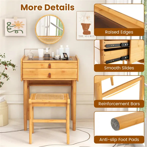 Bamboo Vanity with Mirror and 2 Storage Drawers - view 4