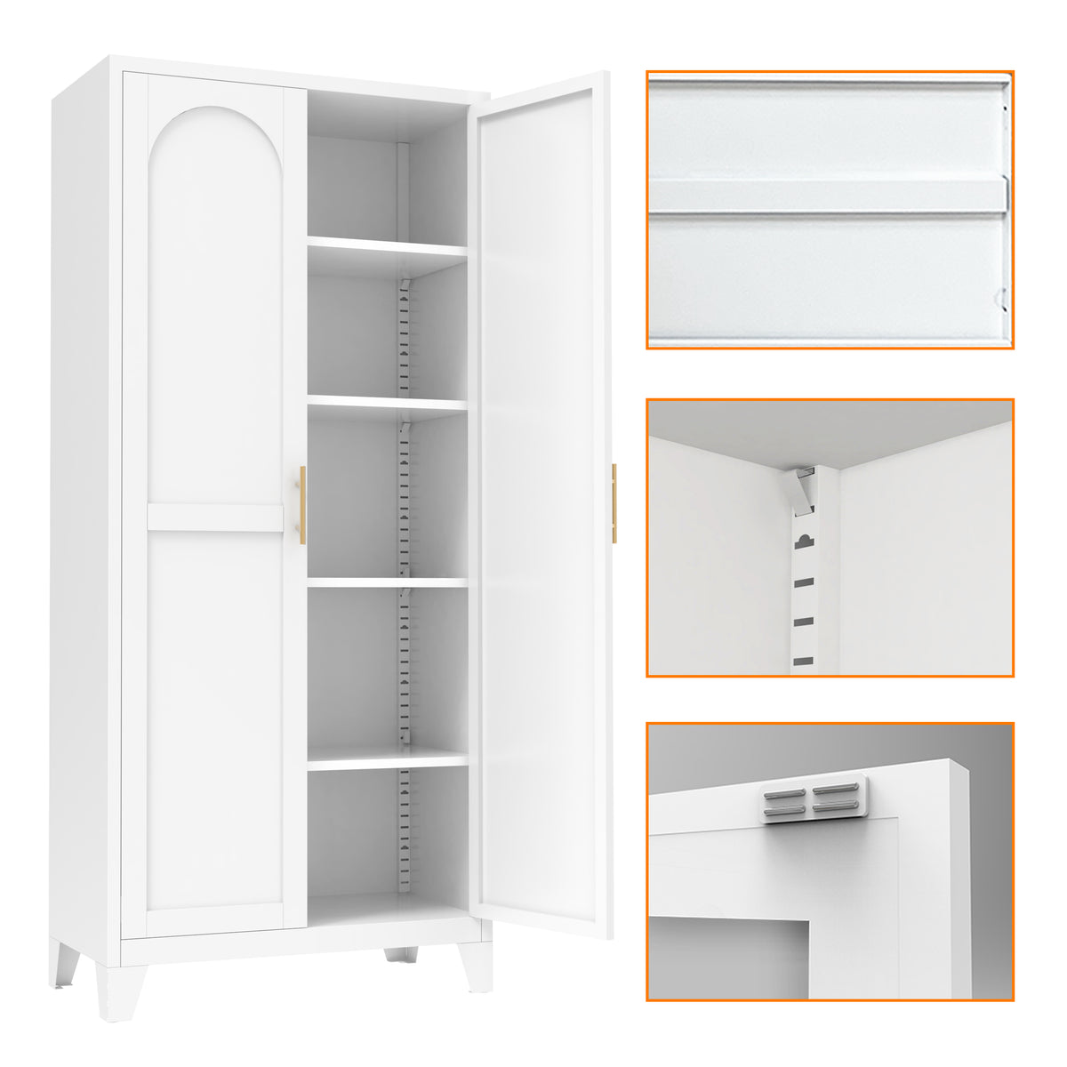 71'' 2 Shapely Doors Cabinet, Metal Storage Cabinet With Doors And Adjustable Shelves, For Bedroom, Living Room - view 9