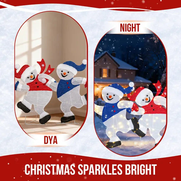 Set Of 2 Lighted Running Snowman Christmas Decorations, Pre-lit 2D Holiday Decor With 120 Warm White LED Lights - view 10