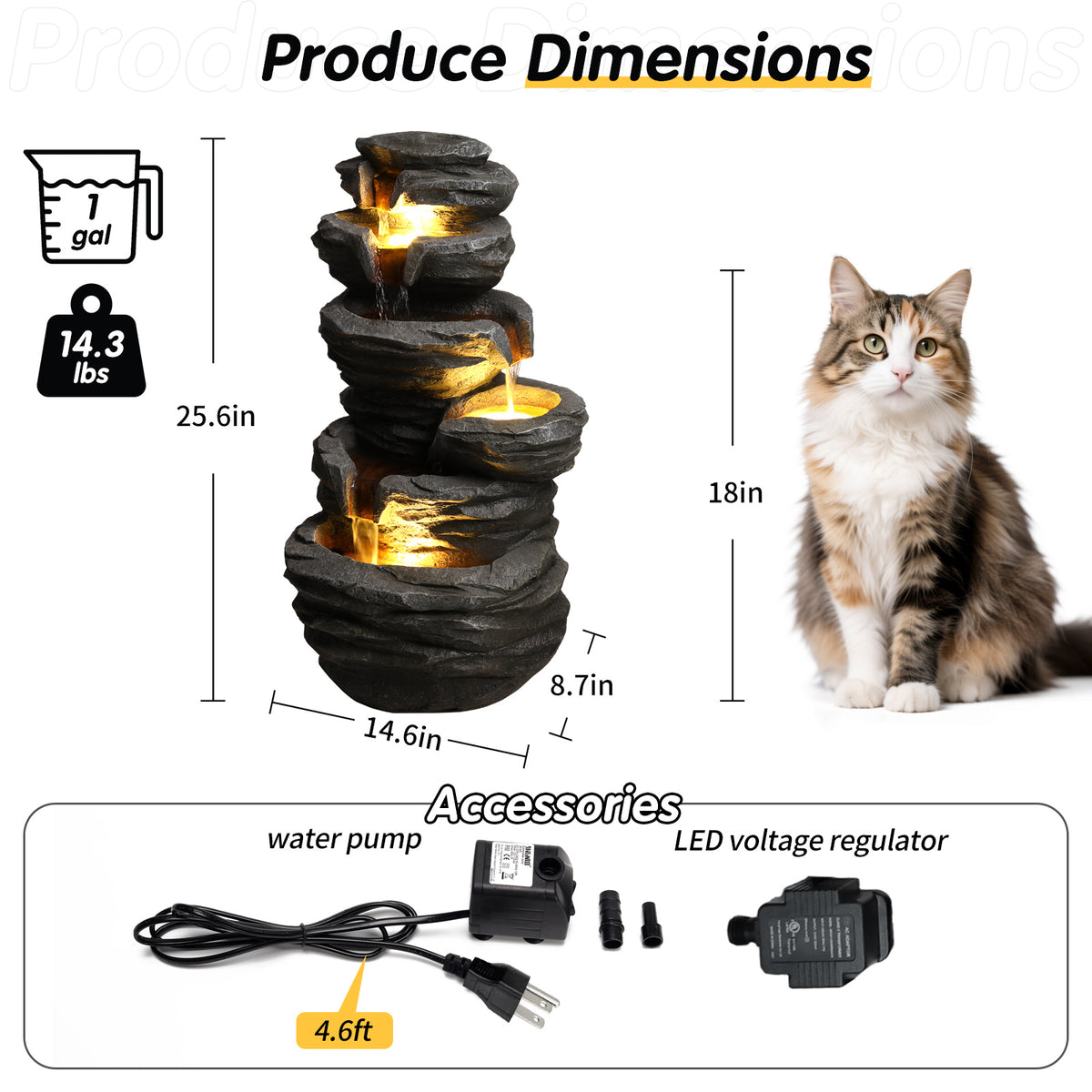 Outdoor Waterfall Fountain With Lights Stacked Rock Cascading Water Feature Resin Garden Decor For Patio Yard Porch - view 6