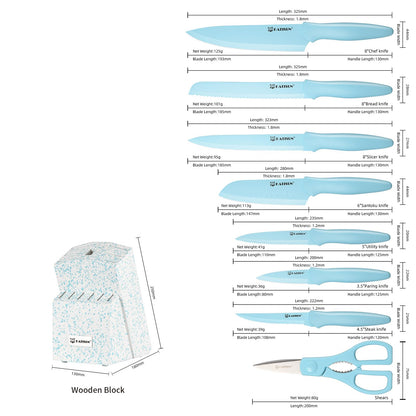 Kitchen Knife Set With Block, 14 Piece BLUE Non-Stick Paint Coating Stainless Steel Knives Set - view 2