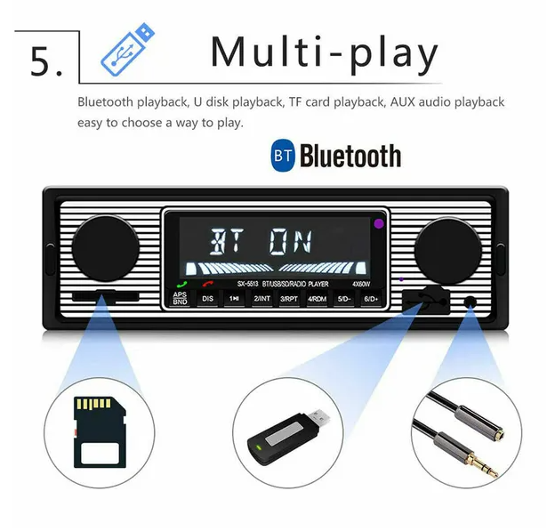 Bluetooth Vintage Car FM Radio MP3 Player USB Classic Stereo Audio Receiver AUX - view 2