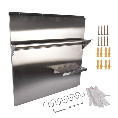 Range Backsplash with Shelf 29.5 x 29.5 Inch Range Hood Wall Shield for Range Hood Stainless Backsplash with Storage