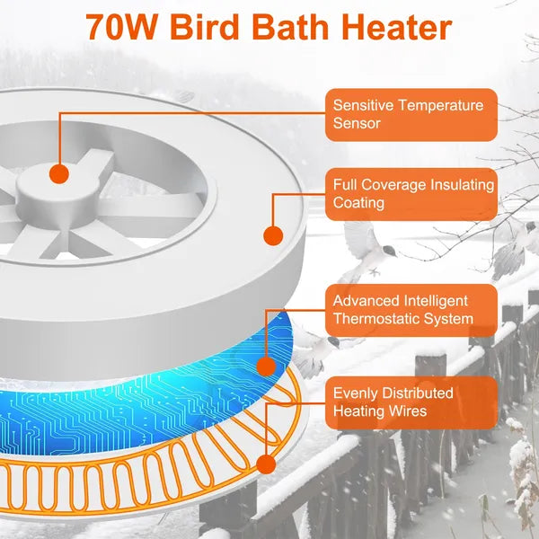 70W Bird Bath Heater For Outdoors Winter Heated Bird Bath Deicer Waterproof Aluminum Alloy Water Heater With Thermostat - view 2