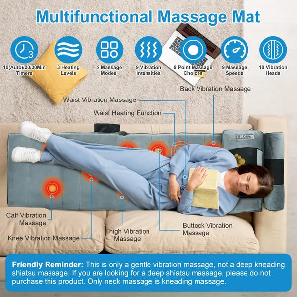 Vibration Massage Mat Full Body & Neck Kneading Massager - 20 Nodes, 3 Massage Modes&Speeds, 9 Vibration Settings - view 6