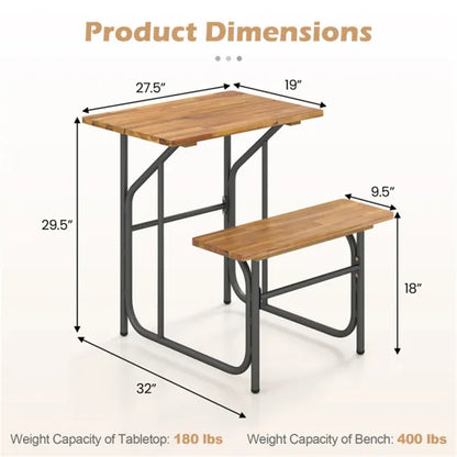 Unique One-Side Acacia Wood Patio Table & Bench Set, Combineable For Picnic & Leisure - view 3