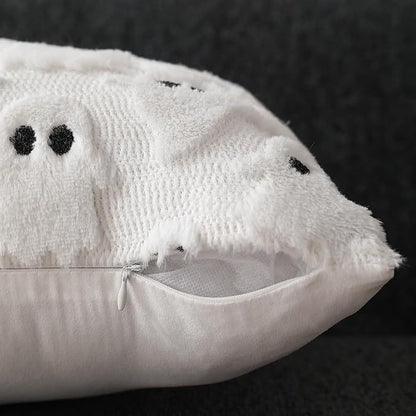 Halloween Pillow Covers 18x18 Inch White Ghost Throw Pillow Cases Soft Plush Couch Cushion Case For Chair Sofa Bedroom
