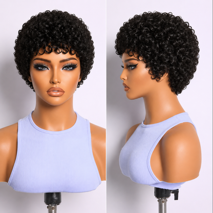 Pixie-style Human Hair Wig, Natural Color, Jerry Curly Texture, 4-inch Length. - view 5