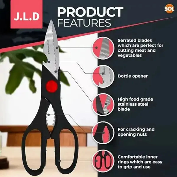 Food Scissors, Sharp Scissors With Nutcrackers, Bottle Opener, Can Opener, Vegetable Cutting Scissors - view 3