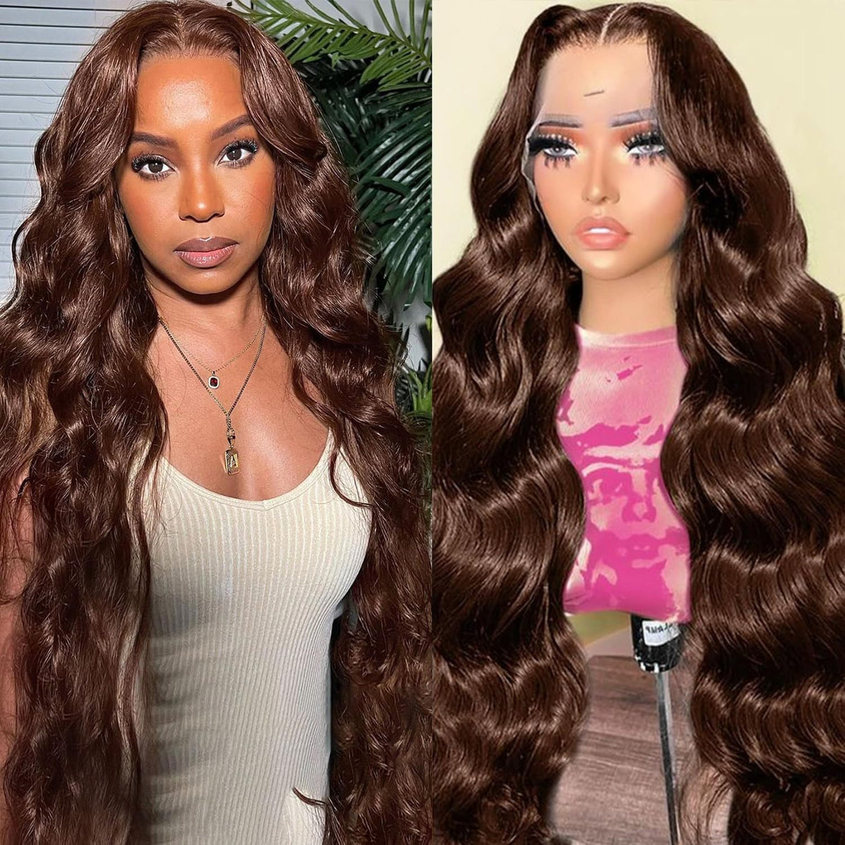 13x4 Lace Frontal Human Hair Wig Brown Body Wave Density - view 3