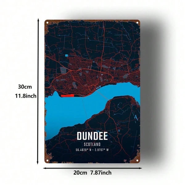1pc Dundee City Map Metal Sign 8x12 Inch Rustic Iron Wall Art, 2D Flat Nostalgic Decor For Home Bar Garage Club - view 4