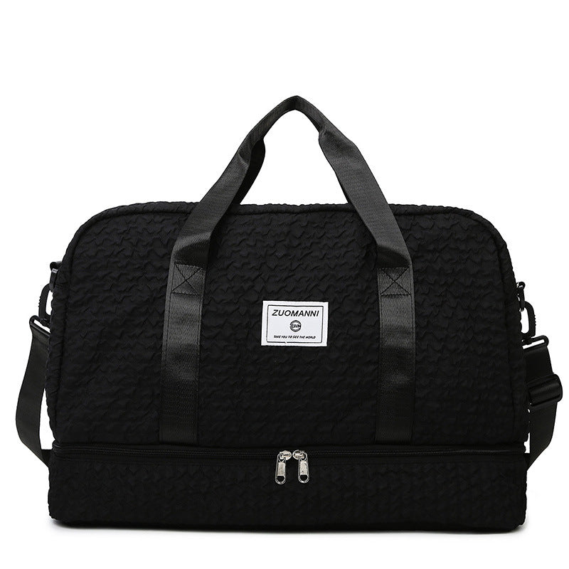 Solid Color Travel Duffle Bag With Ruched Design Portable Luggage Bag Dry And Wet Separation Fitness Gym Shoulder Bag - view 10