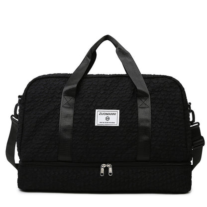 Solid Color Travel Duffle Bag With Ruched Design Portable Luggage Bag Dry And Wet Separation Fitness Gym Shoulder Bag - view 10