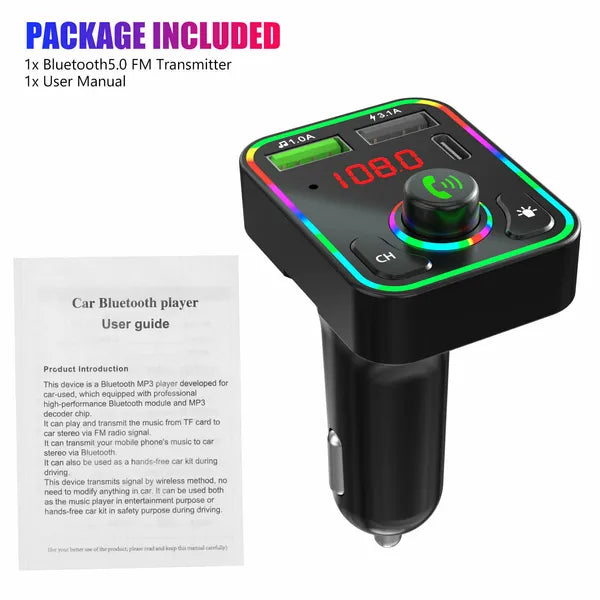 2 Pcs Wireless Car FM Transmitter Mini LED Screen MP3 Bluetooth 5.0 Fast PD Adapter - view 3