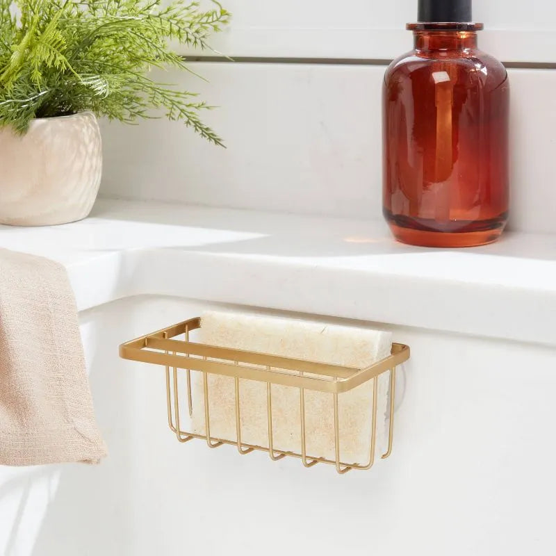 Small Steel Suction Sink Caddy With Rag Holder Black: Sponge Holder, Kitchen Storage, Matte Finish - view 7