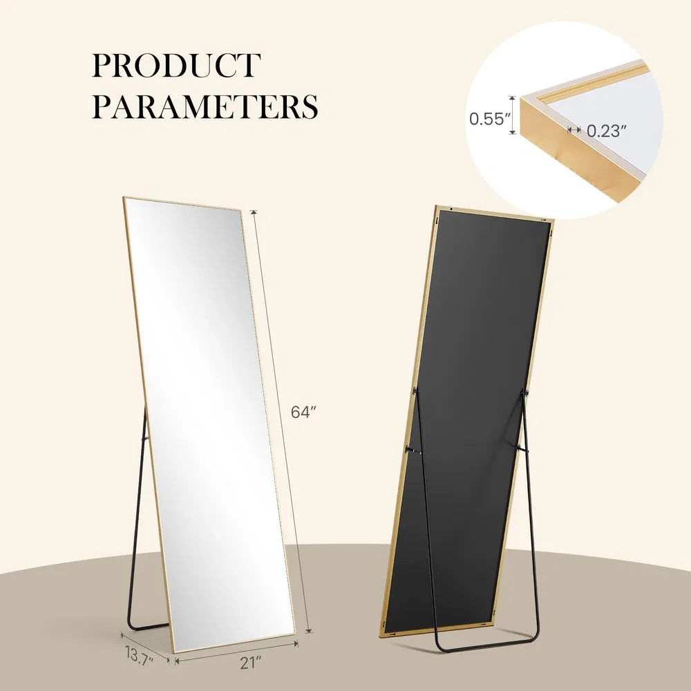 Floor Standing Mirror, Wall Mirror With Stand Aluminum Alloy Thin Frame,21' X64',Black-rect - view 4