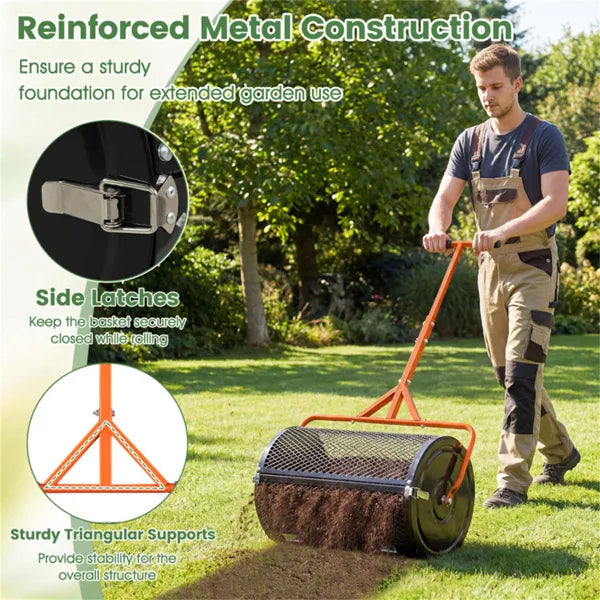 24" Lawn Topdressing Spreader With 0.75"×0.5" Mesh, Compost Spreader For Soil Sand Fertilizer Orange - view 4