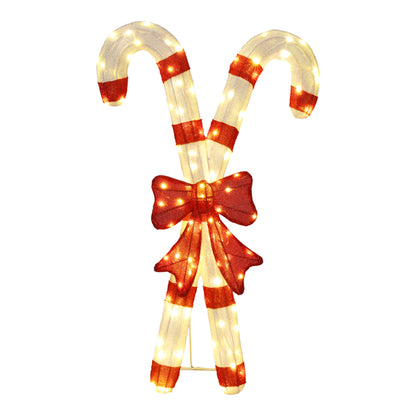 Lighted Candy Cane And Red Bowknot Christmas Decorations, Pre-lit 2D Holiday Decor With 100 Warm White LED Lights - view 5
