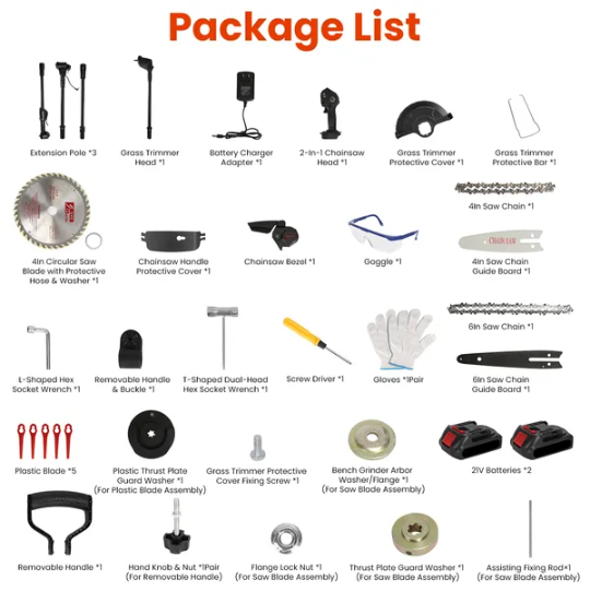 3-in-1 Cordless Electric Pole Saw & Mini Chainsaw & Grass Trimmer Kit With Adjustable Length 2Pcs 21V 1500mAh Batteries - view 3
