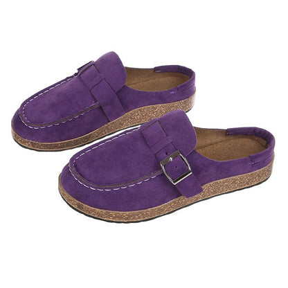 Frosted Suede Round Head Belt Buckle One Pedal Flat Comfortable Foam Bottom Slippers - view 9