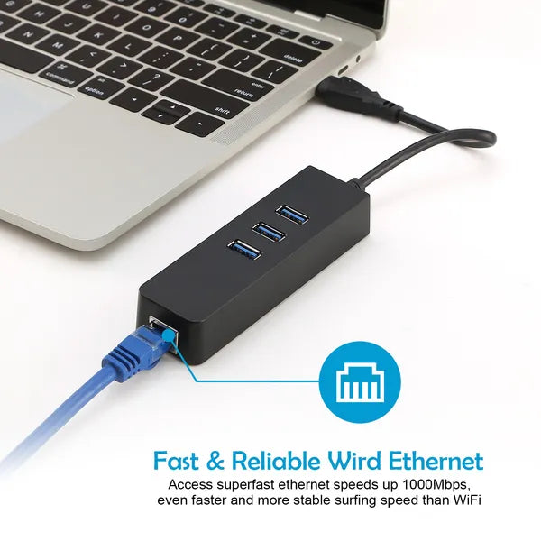 3 Ports USB 3.0 Hub Gigabit Ethernet Adapter 10/100/1000 Mbps Converter LAN RJ45 Wired USB Network Adapter - view 5