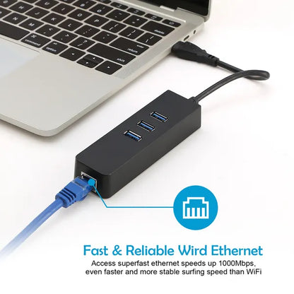 3 Ports USB 3.0 Hub Gigabit Ethernet Adapter 10/100/1000 Mbps Converter LAN RJ45 Wired USB Network Adapter - view 5