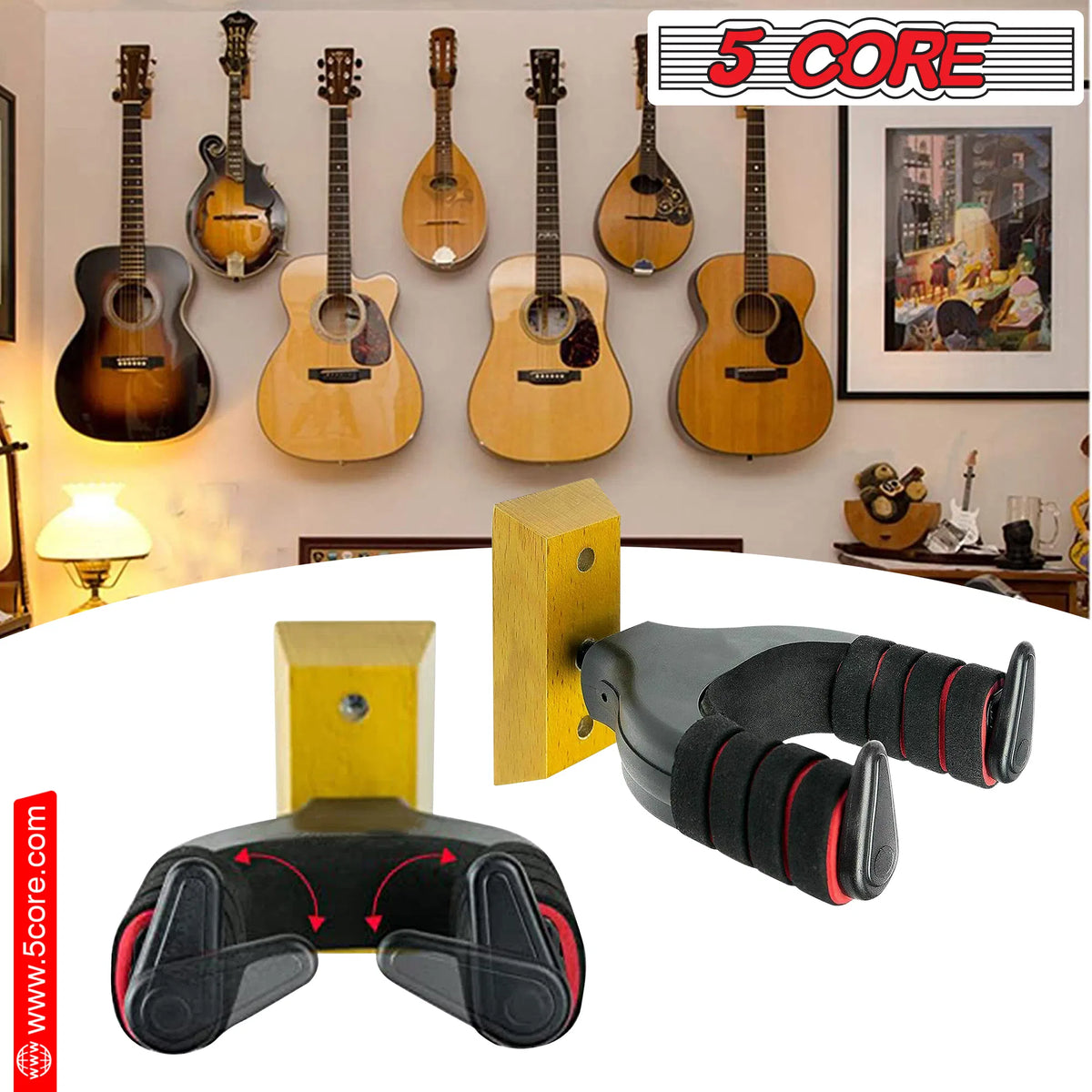 5Core Guitar Wall Mount Hanger Hook Metal Base Soft Padding Adjustable Rotatable Holder - view 10