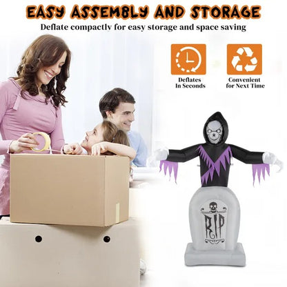 8ft Garden 3pcs LED String Lights Grim Reaper And Grave Inflatable Halloween Decoration - view 2
