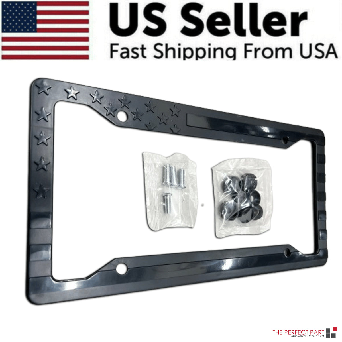 1X Black 3D USA American Flag License Plate Frame Holder Auto Car Tag Decal ABS - view 5