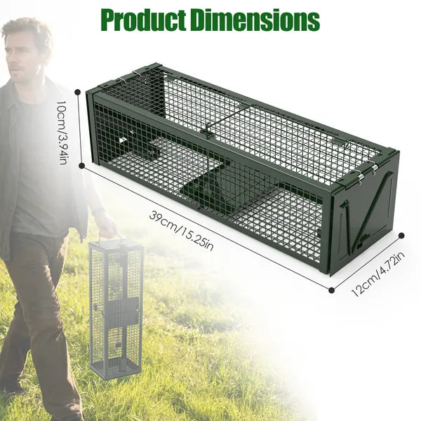 2Pack 15.35x4.72x3.94in 2-Door Humane Live Rat Trap Galvanized Iron Rodent Trap Cage Reusable For Home Garden Farm - view 3