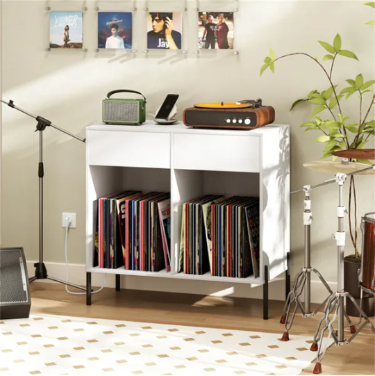 Record Player Storage Stand - Customizable Vinyl Compartments, Built-in Charging Station - view 2