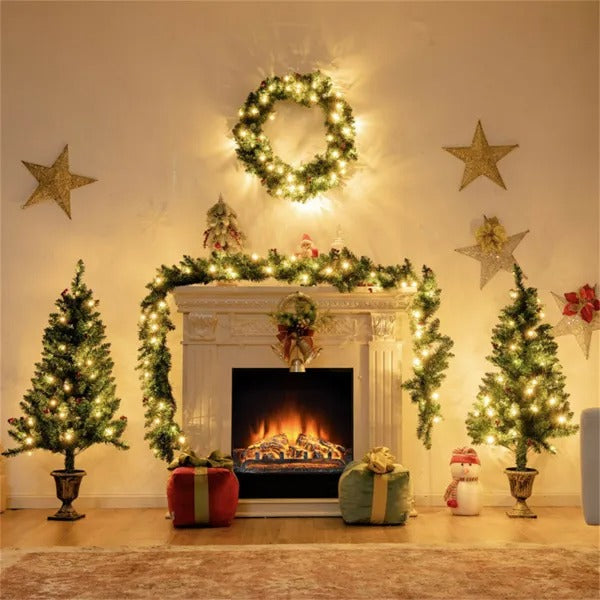 4 Pieces Christmas Decoration Set With Garland Wreath And Entrance Trees - view 2