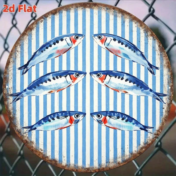 Vintage Sardine Wall Sign Round Seafood Plaque Mediterranean, Vintage Sardine - view 3