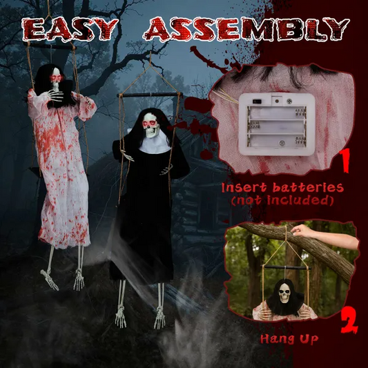 Outdoor Halloween Decorations 2 Packs Hanging Ghosts Decor With Lighted Up Eyes And Horror Scream - view 2