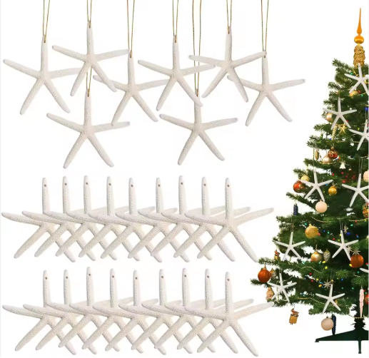 20 PCS Christmas Starfish Hanging Ornaments 3-4'' Natural Starfish With Rope - view 2