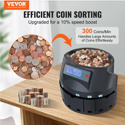 VEVOR USD Coin Sorter Coin Counter Wrapper And Roller 300 Coins Min LCD Display - view 3