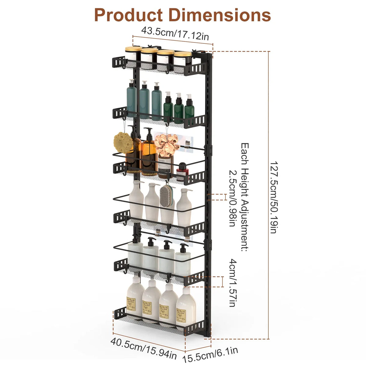 10LBS Loading 6-Tier Over The Door Pantry Organizer, Large Metal Door Spice Rack - view 7