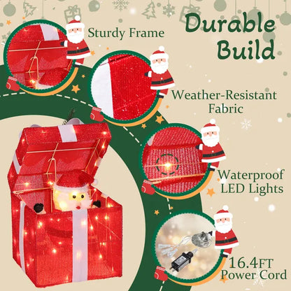 12in Motorized Pop-up Gift Box With Santa, Outdoor Christmas Decorations With Motor & 60 LED Lights - view 3