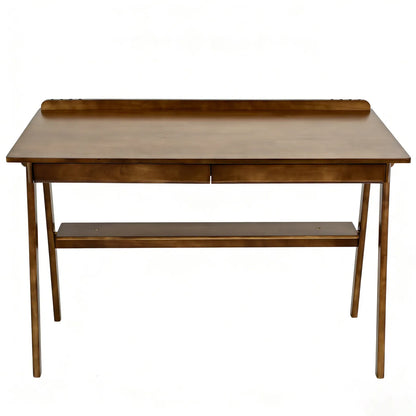 Solid Wood Writing Desk, Home Office Desk for Small Spaces, Mid Century Modern Desks with 2 Drawers & Storage Shelf - view 10