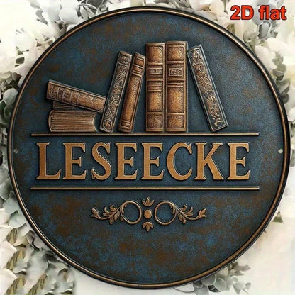 1pc 8x8 Inch Round French Aluminum Sign, Vintage Books Reading Corner Decorative Plaque - view 4