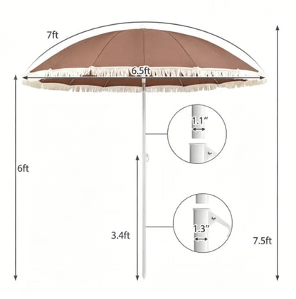 7 FT Boho Patio Umbrella With Fringe Tassel, 30' Adjustable Tilt Outdoor Sun Canopy - view 6