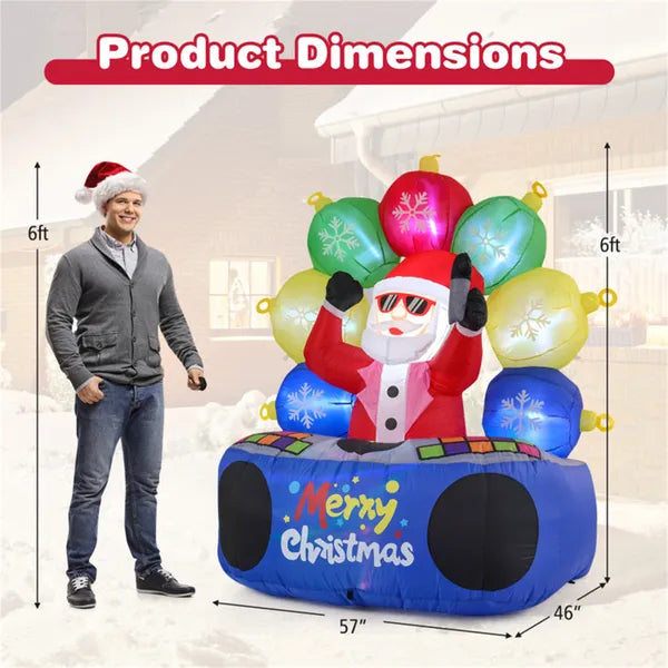 6ft Xmas Inflatable DJ Santa - RGB LED Orbs Music Mute Mode Stakes/Ropes Quick Setup Outdoor Party Decor - view 5