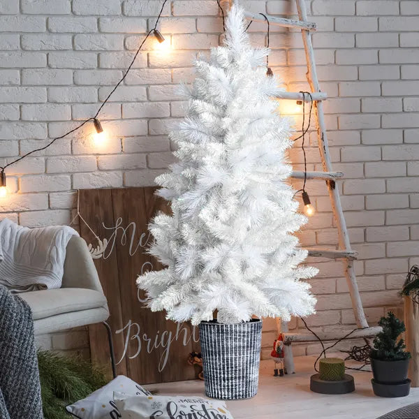 4 FT White Artificial Christmas Tree With Pot Stand, Potted Xmas Pine Tree With 200 Branch Tips For Holiday Party - view 2