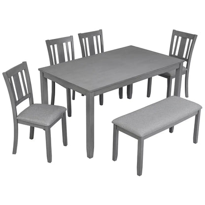 6 Piece Kitchen Dining Set, Rectangular Wooden Dining Table With 4 Upholstered Chairs And A Bench - view 6