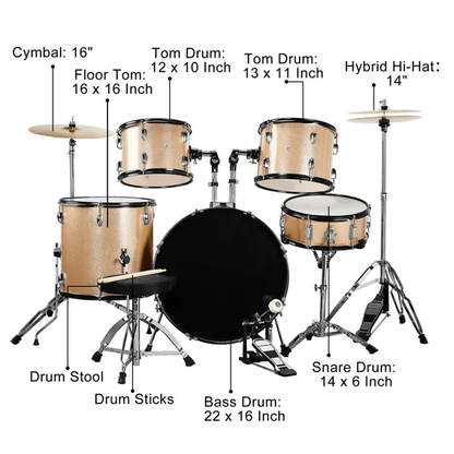 Full Size Drum Set 5-Piece Two Tom Drum, Snare Drum, Floor Tom - view 2