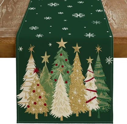 Christmas Table Runner 13x72 Inch, Xmas Trees Snowflakes Holiday Decorative Farmhouse Table Decoration For Kitchen - view 2