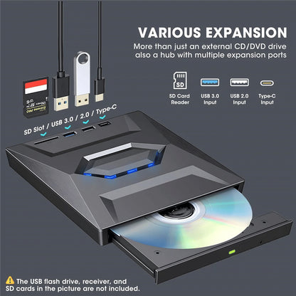 External CD DVD Drive USB 3.0 Writer Burner Player For PC Laptop Windows 11 10 - view 4